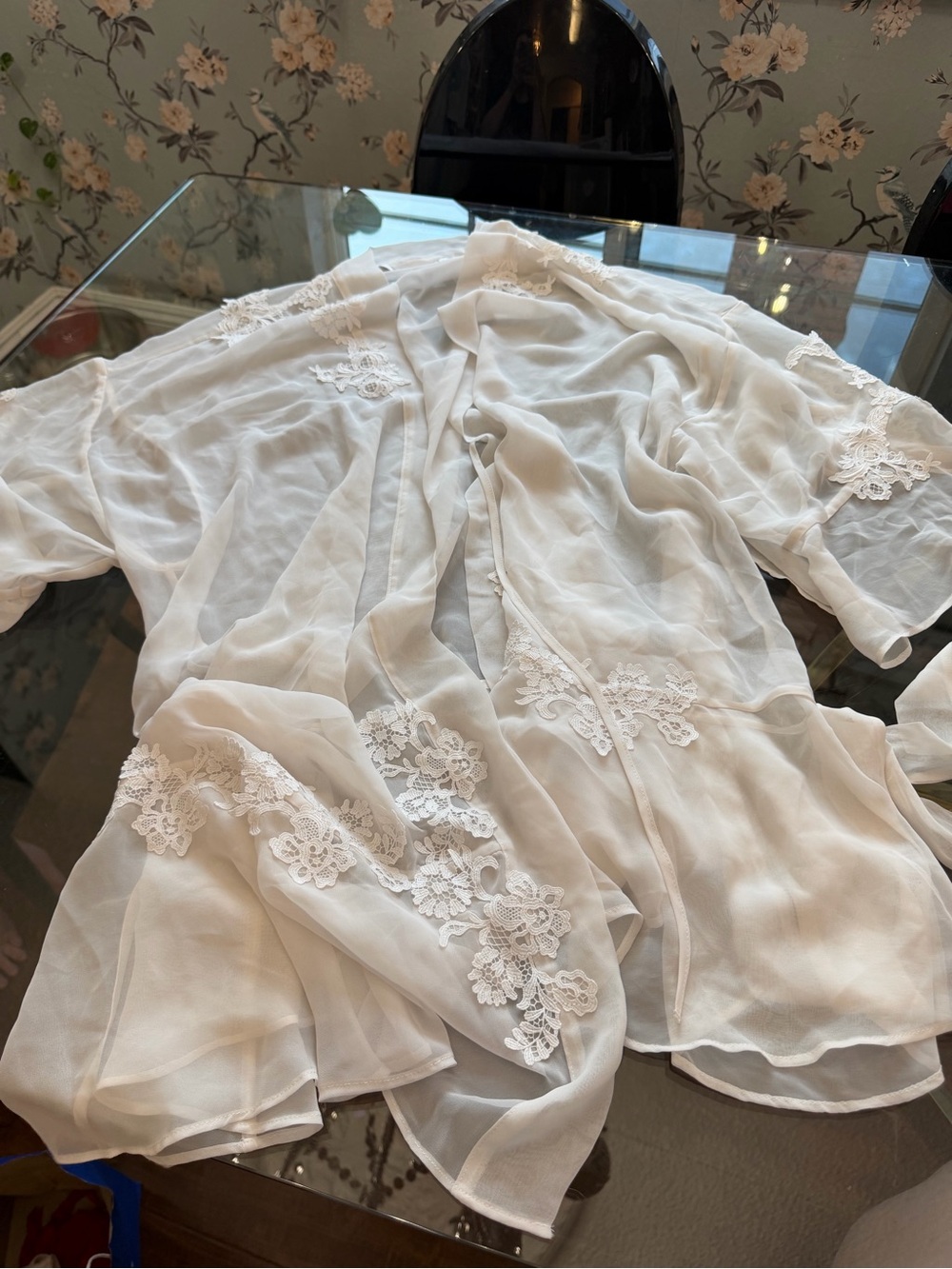 Sheer Lace-Trim Kimono Cover-Up in Soft White